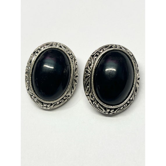 Vintage Black Stone Pierced Earrings - image 2