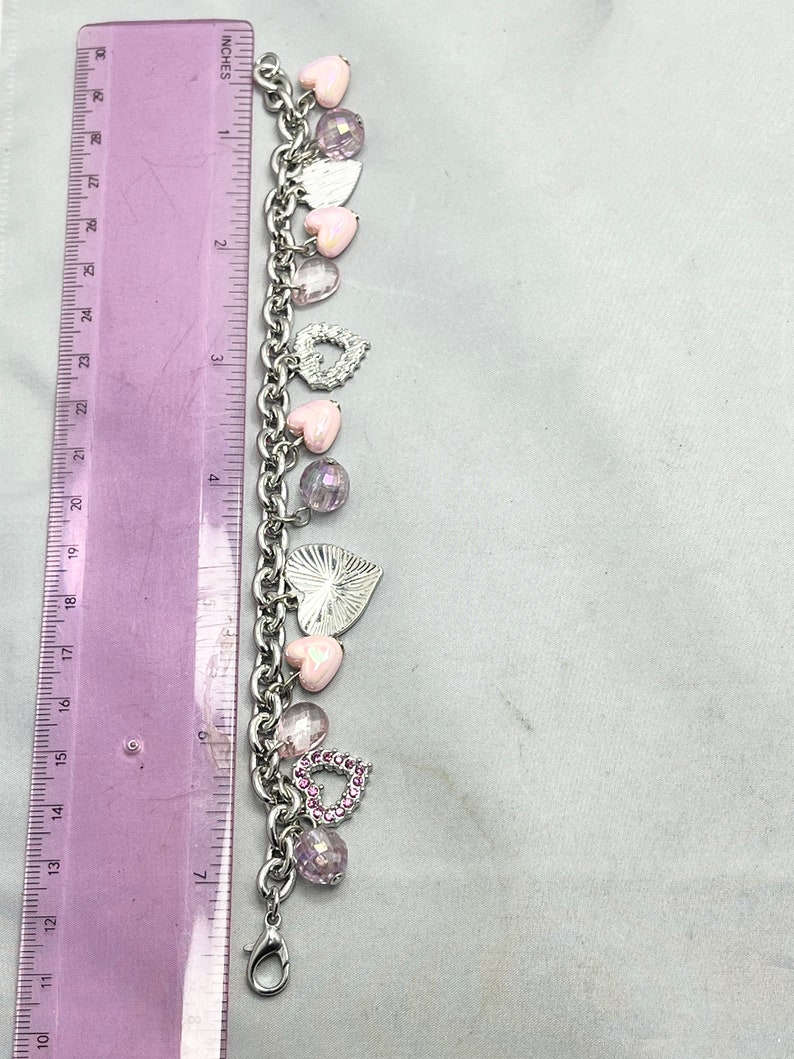 vintage Pink Strass Heart Charm Bracelet image 5