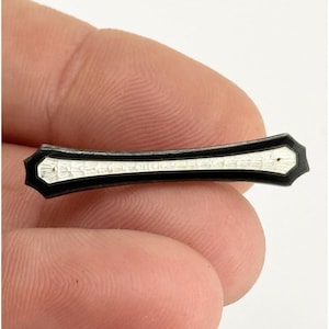 Estate Sterling guilloche enamel white black enamel bar pin