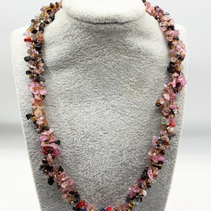 Vintage Gemstone Semi Precious Chip Tourmaline twisted beaded necklace