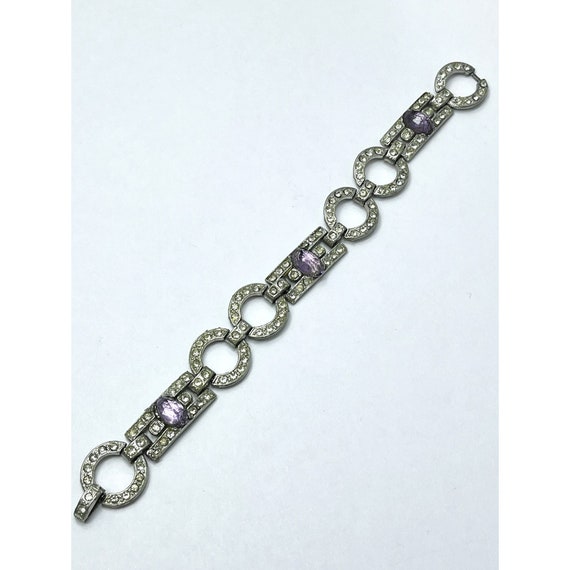 Art Deco Purple Glass Rhinestone Estate Bracelet - image 6