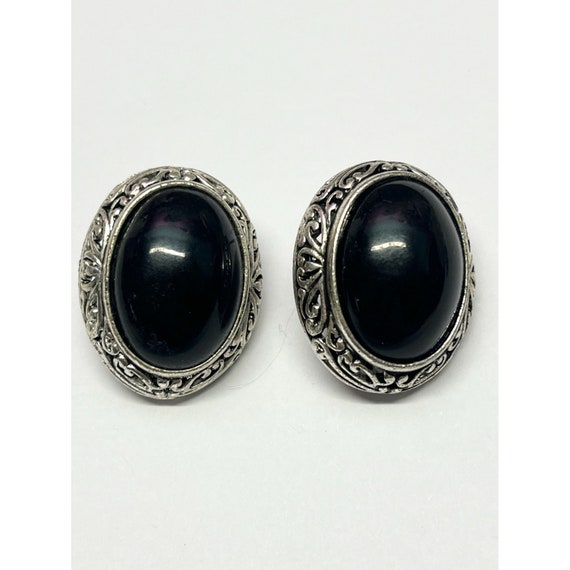 Vintage Black Stone Pierced Earrings - image 1