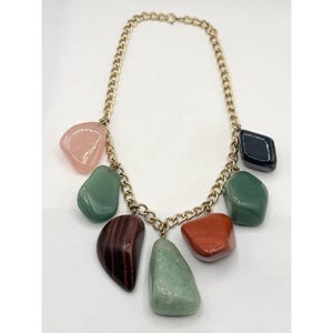 Vintage semi precious stone charm necklace