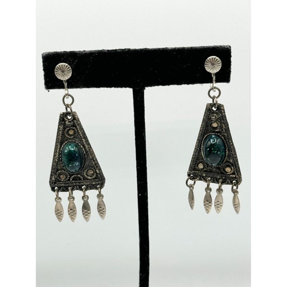 Vintage Made in Israel Green Stone Earrings - image 4