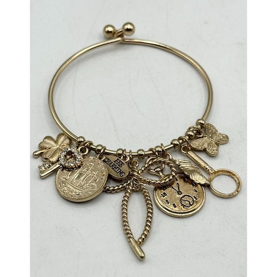 Multi charm bangle gold bracelet - image 1