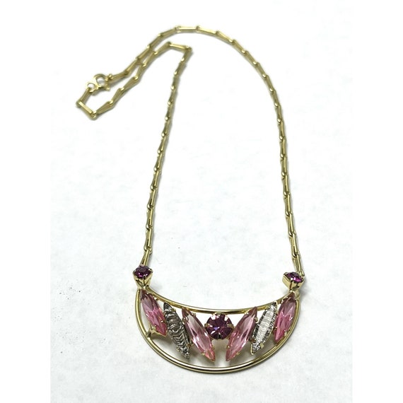 Vintage Pink Glass Rhinestone Necklace - image 1