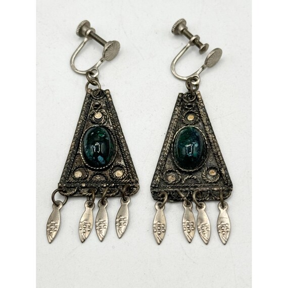 Vintage Made in Israel Green Stone Earrings - image 2