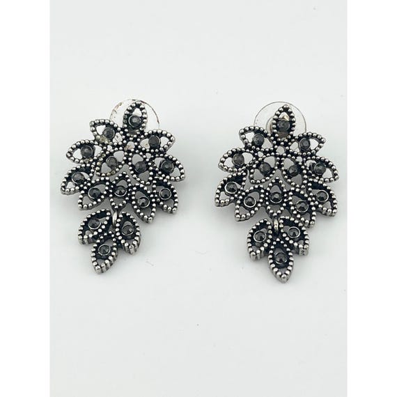 Vintage rhinestone leaf dangle drop earrings - image 2