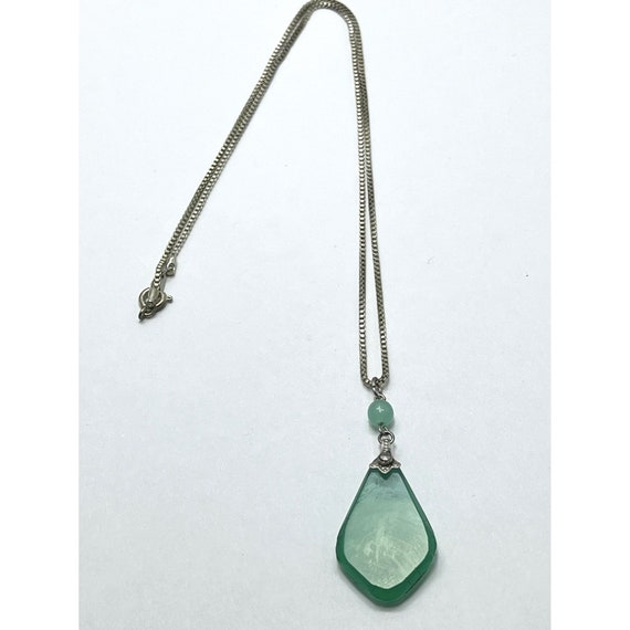 Vintage Green Glass Pendant Necklace - image 3