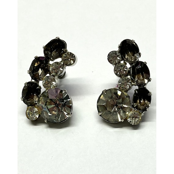 Vintage silver grey rhinestone earrings