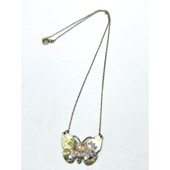 Vintage Enamel Flower Butterfly Necklace