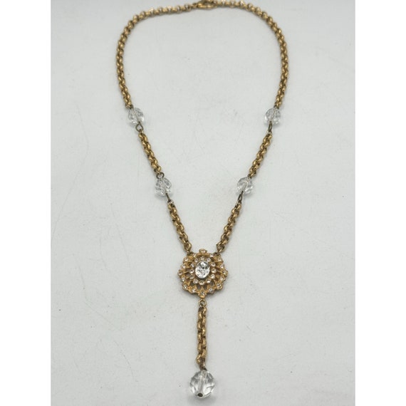 Vintage gold rhinestone crystal necklace - image 1