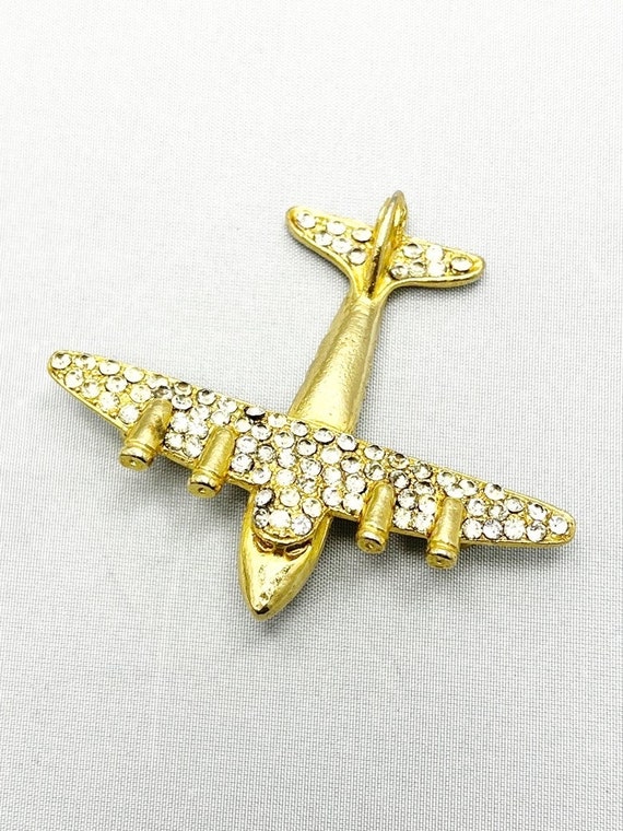 Vintage Wendy Gell Rhinestone Airplane  Brooch Pin