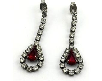 Vintage red rhinestone dangle drop earrings