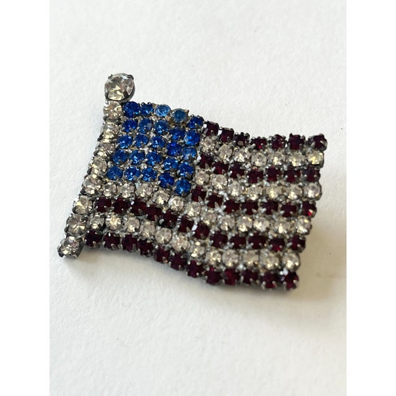 Vintage USA American Flag Rhinestone Pin Brooch - image 2
