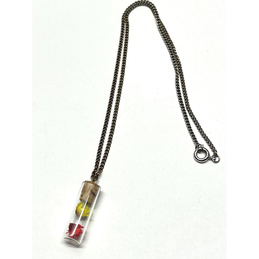 Vintage Flowers in Glass Bottle Necklace Etsy