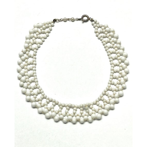 Vintage white milk glass collar necklace - image 1