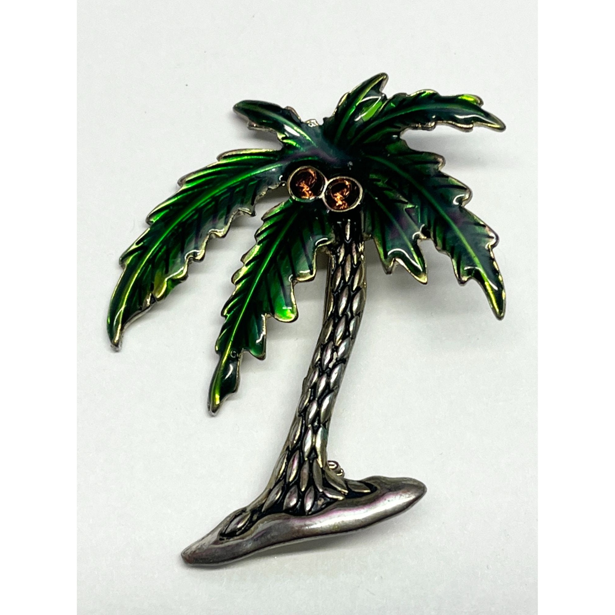 Vintage Enamel Rhinestone Palm Tree Brooch Pin - Etsy