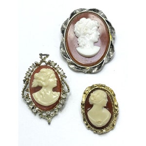 Vintage Cameo Brooch Pin Lot of 3