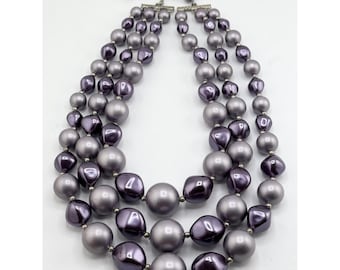 Vintage purple beaded multi strand necklace