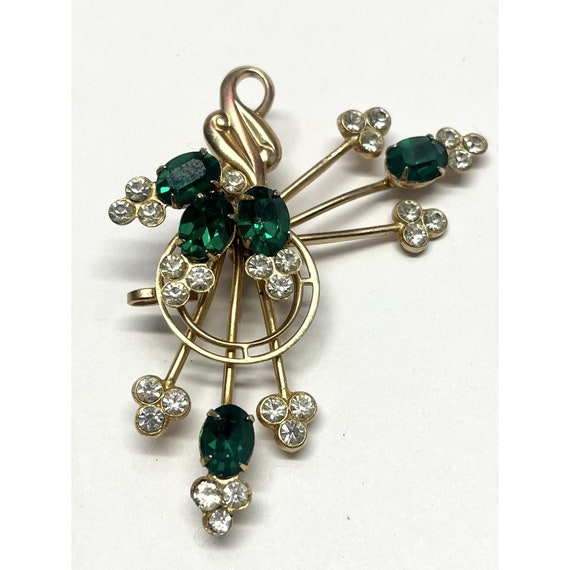 Vintage green rhinestone floral brooch pin
