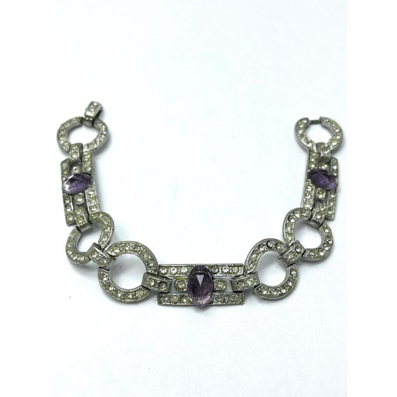 Art Deco Purple Glass Rhinestone Estate Bracelet - image 3