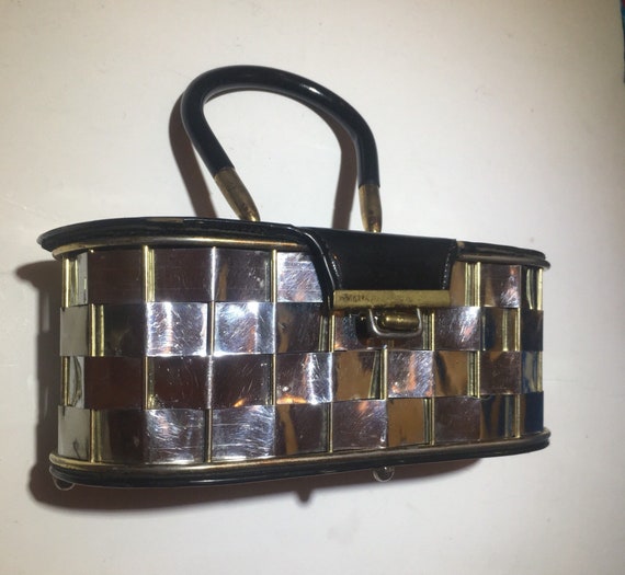 Vintage Metallic basket woven Box Purse Bag