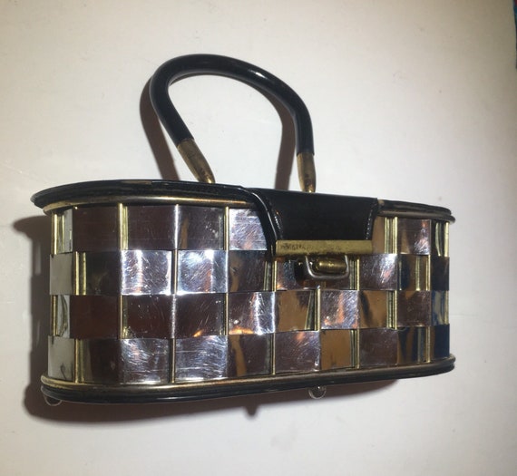 Vintage Metallic basket woven Box Purse Bag - image 1