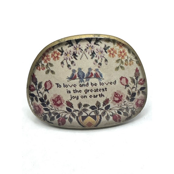 Vintage Tapestry Plastic Brooch Pin - image 1