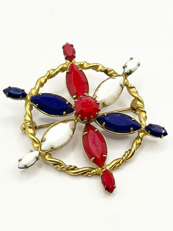 Vintage Red White & Blue Rhinestone Nautical Broo… - image 5