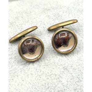 Vintage estate art deco bubble art glass horse cuff links cufflinks