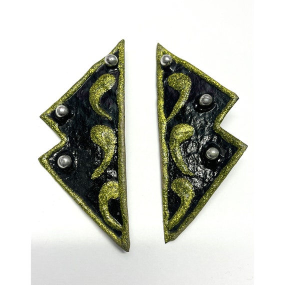 Vintage Green Glitter Geometric Earrings - image 2