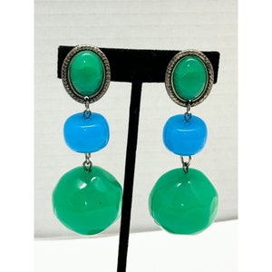 Vintage blue green glass dangle drop earrings