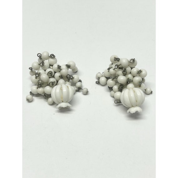 Vintage Japan milk glass white earrings - image 2