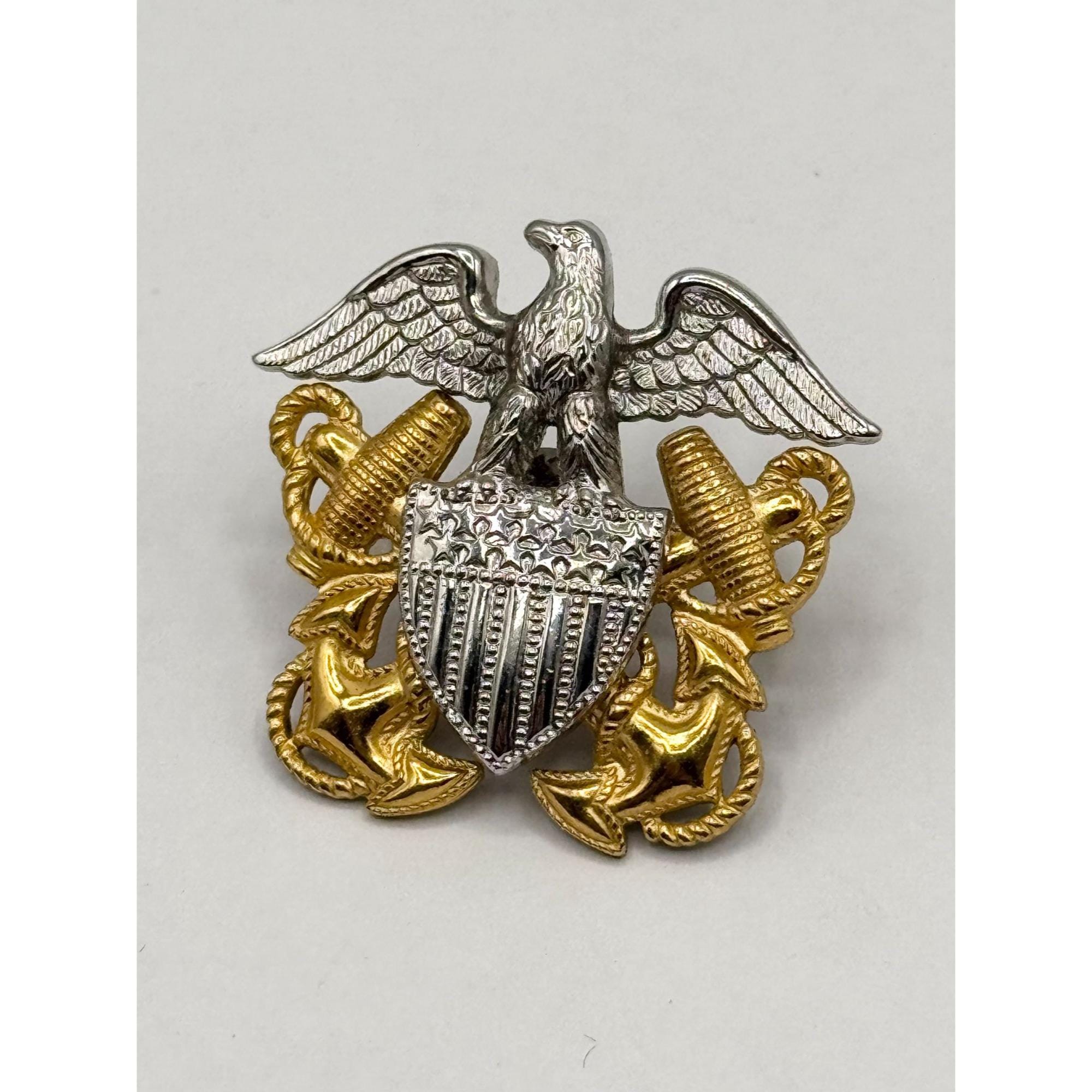 Vintage Sterling & 1/20 10k GF Navy Officer Pin Hat Badge Signed