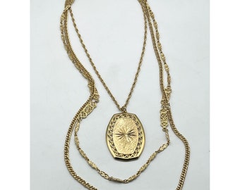 Vintage gold multi strand chain pendant necklace