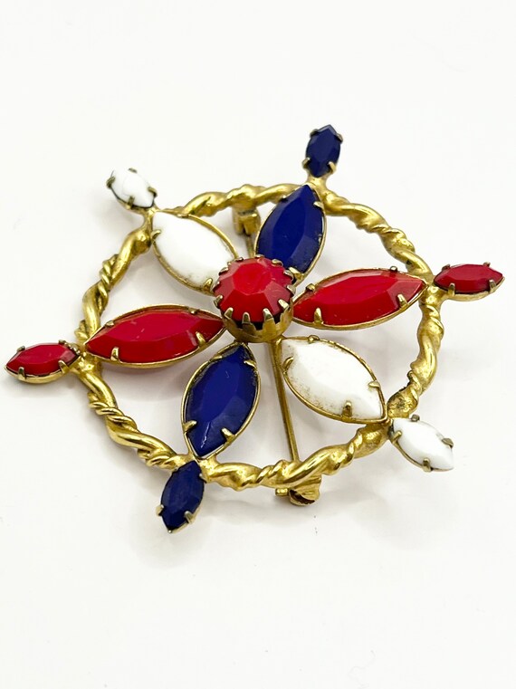 Vintage Red White & Blue Rhinestone Nautical Broo… - image 3