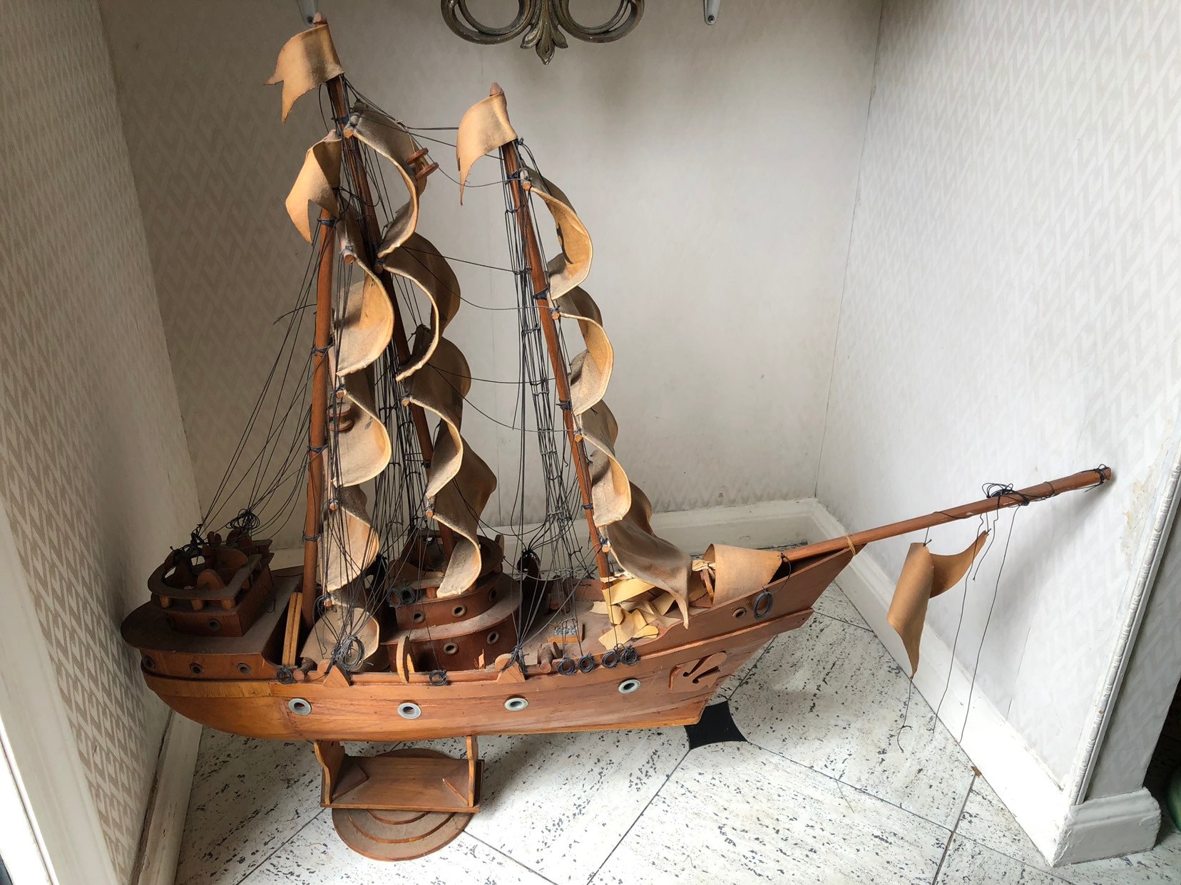 Antique folk art wooden hand made ship with sails Etsy