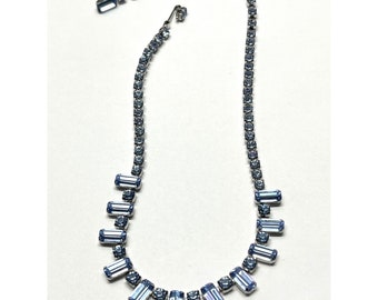 Vintage Weiss Blue Rhinestone Collar Necklace