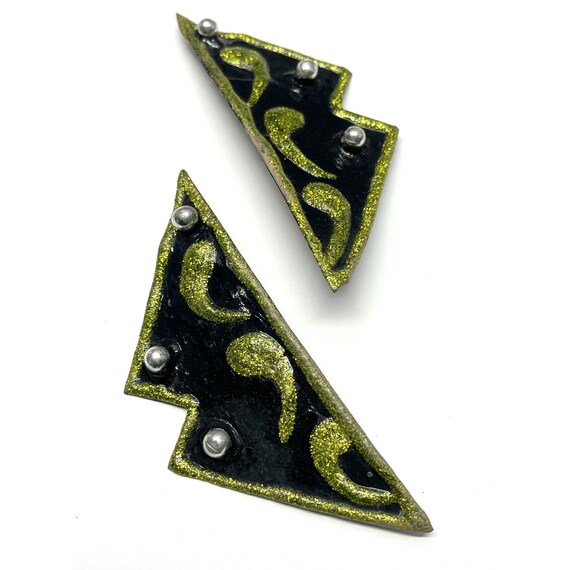 Vintage Green Glitter Geometric Earrings - image 3