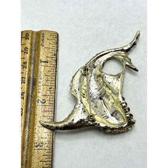 Vintage Brown Rhinestone Fish Brooch Pin - image 4