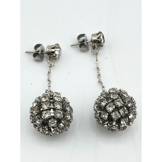 Vintage drop dangle rhinestone ball earrings - image 3