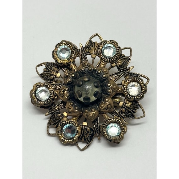 Vintage estate rhinestone flower brooch pin - image 1