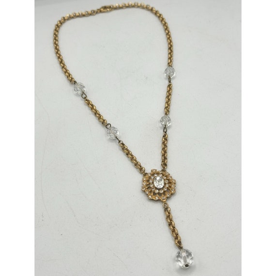 Vintage gold rhinestone crystal necklace - image 3