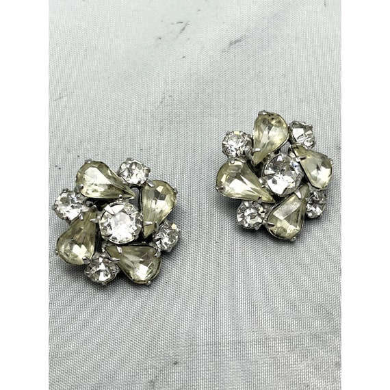 Vintage Coro Rhinestone Flower Earrings - image 3