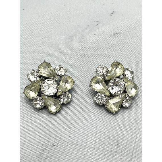 Vintage Coro Rhinestone Flower Earrings - image 2