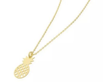 New Sterling Silver 14K Gold Vermeil Pineapple Necklace