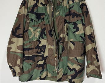 Vintage 1980s US Army Camo Parka Cold Weather Jacket Golden