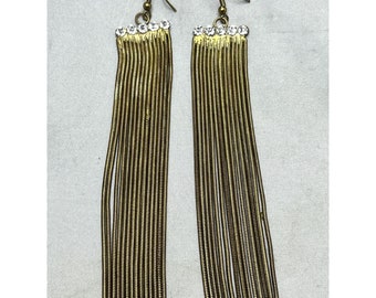 Vintage Rhinestone Gold Chain Dangle Tassel Earrings