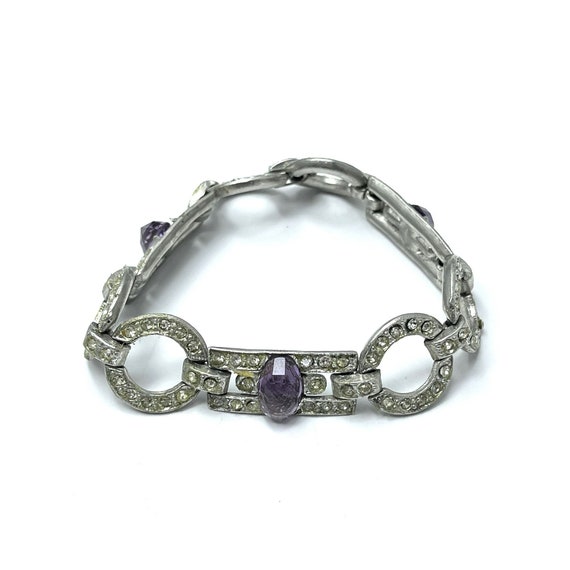 Art Deco Purple Glass Rhinestone Estate Bracelet - image 2